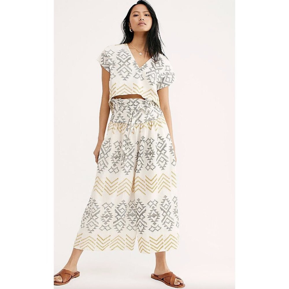 NWT Free People Toluca in Ivory Embroidered Set Top Pants 0 $168